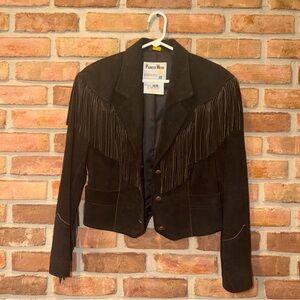 Pioneer Wear Women’s Black Suede Leather Jacket Fringe Size 10